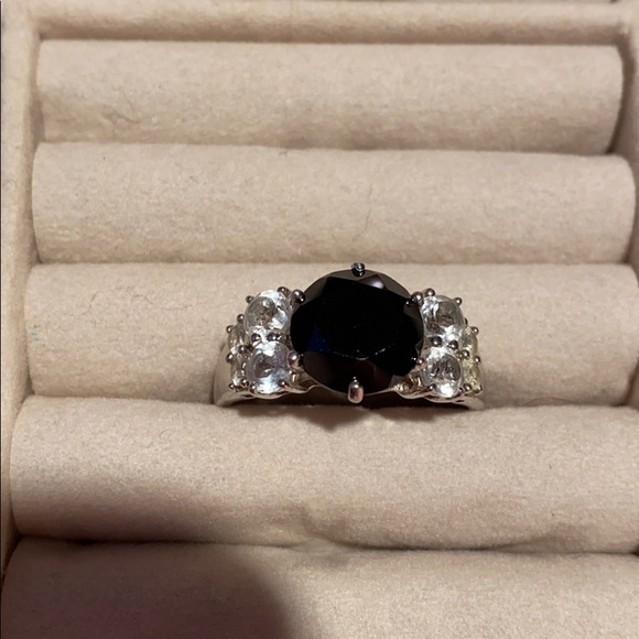 Genuine Black Spinel / White Topaz Ring. - Picture 3 of 7